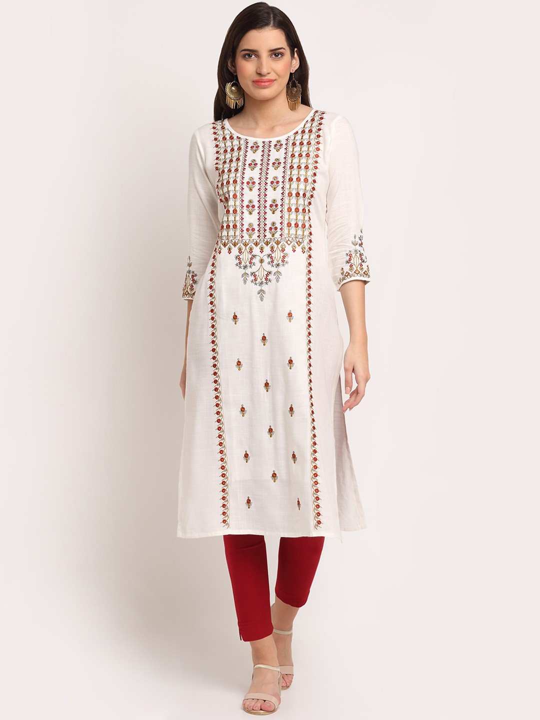 

Lovely Lady Ethnic Motifs Embroiedred Regular Kurta, Off white