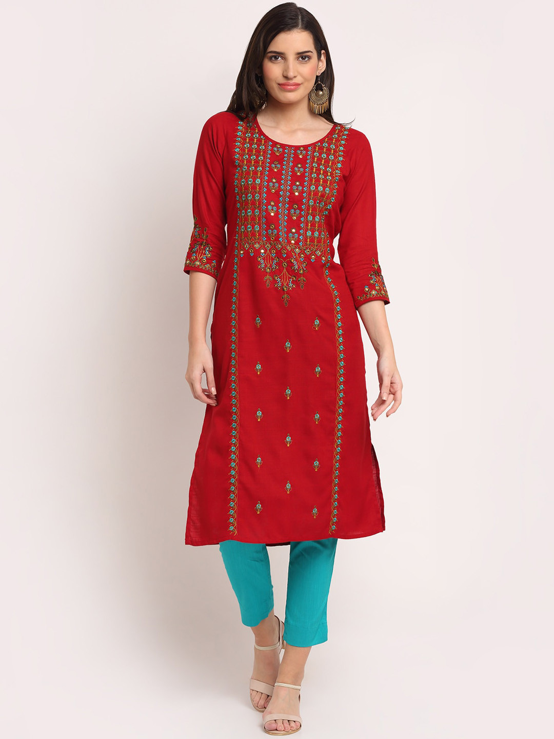 

Lovely Lady Ethnic Motifs Embroidered Regular Kurta, Maroon