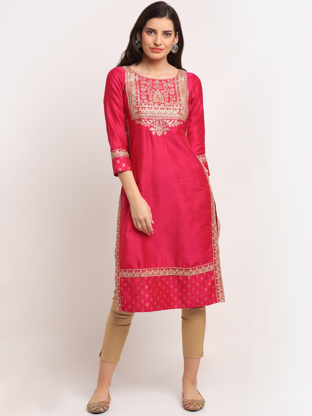 

Lovely Lady Ethnic Motifs Yoke Design Thread Work Kurta, Magenta