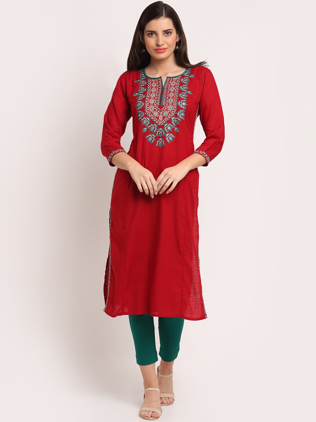 

Lovely Lady Ethnic Motifs Yoke Design Thread Work Kurta, Maroon