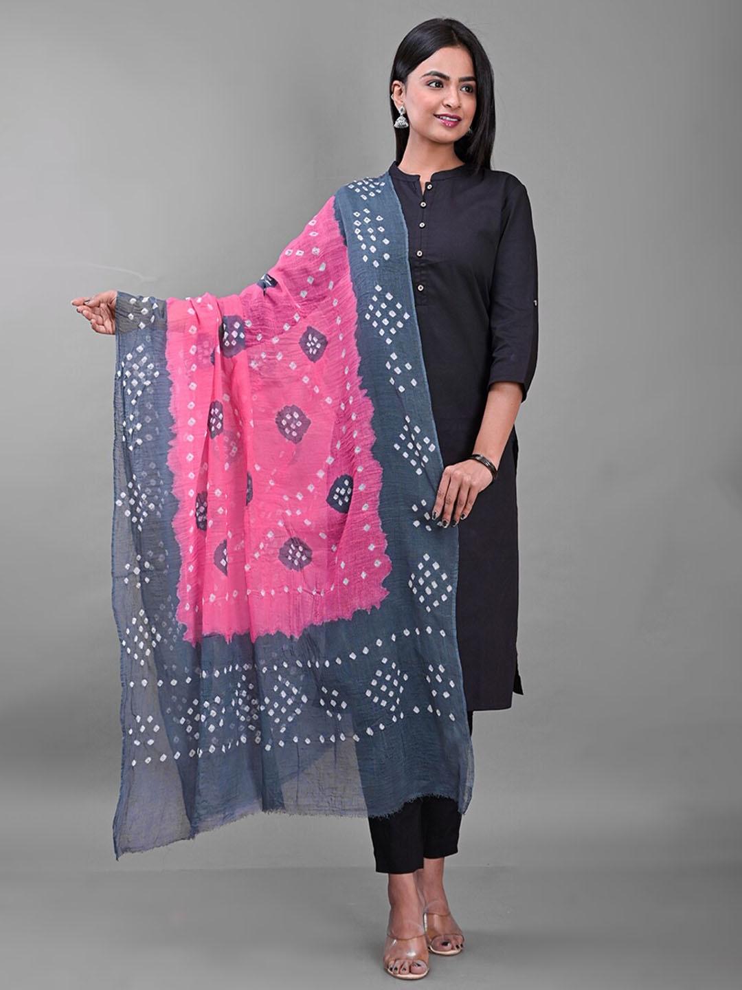 

Apratim Dyed Bandhani Cotton Dupatta, Pink