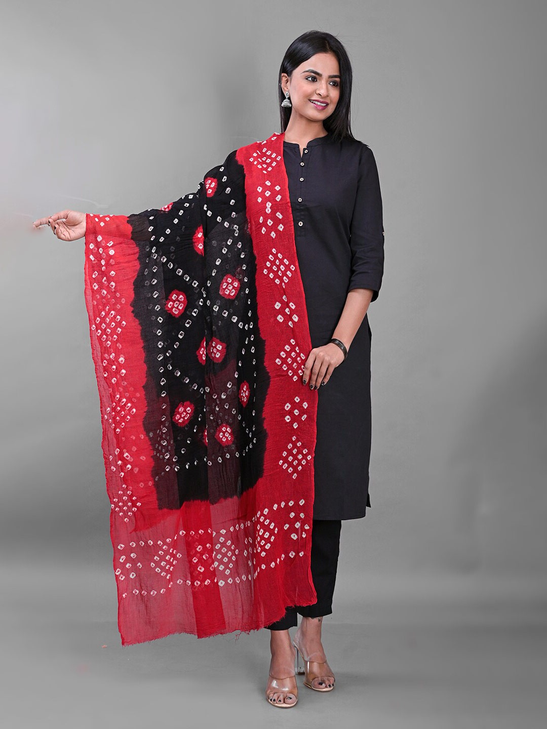 

Apratim Bandhani Printed Cotton Dupatta, Black