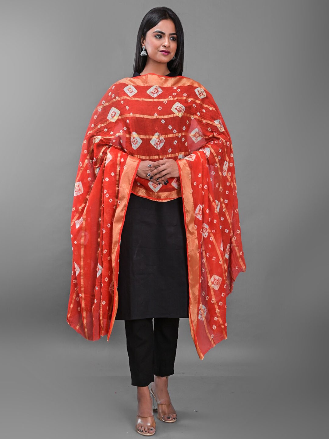 

Apratim Printed Bandhani Cotton Dupatta, Orange