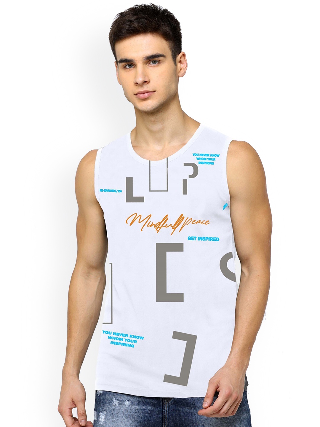 

JUMPCUTS Men Printed Cotton Innerwear Vest, White