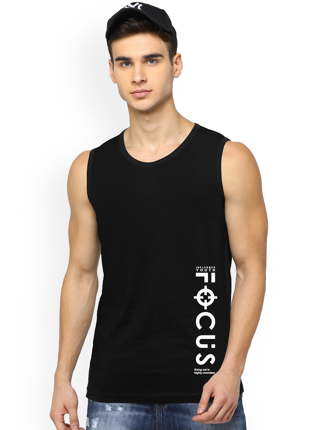 

JUMPCUTS Men Printed Sleeveless Slim Fit Innerwear Vest, Black