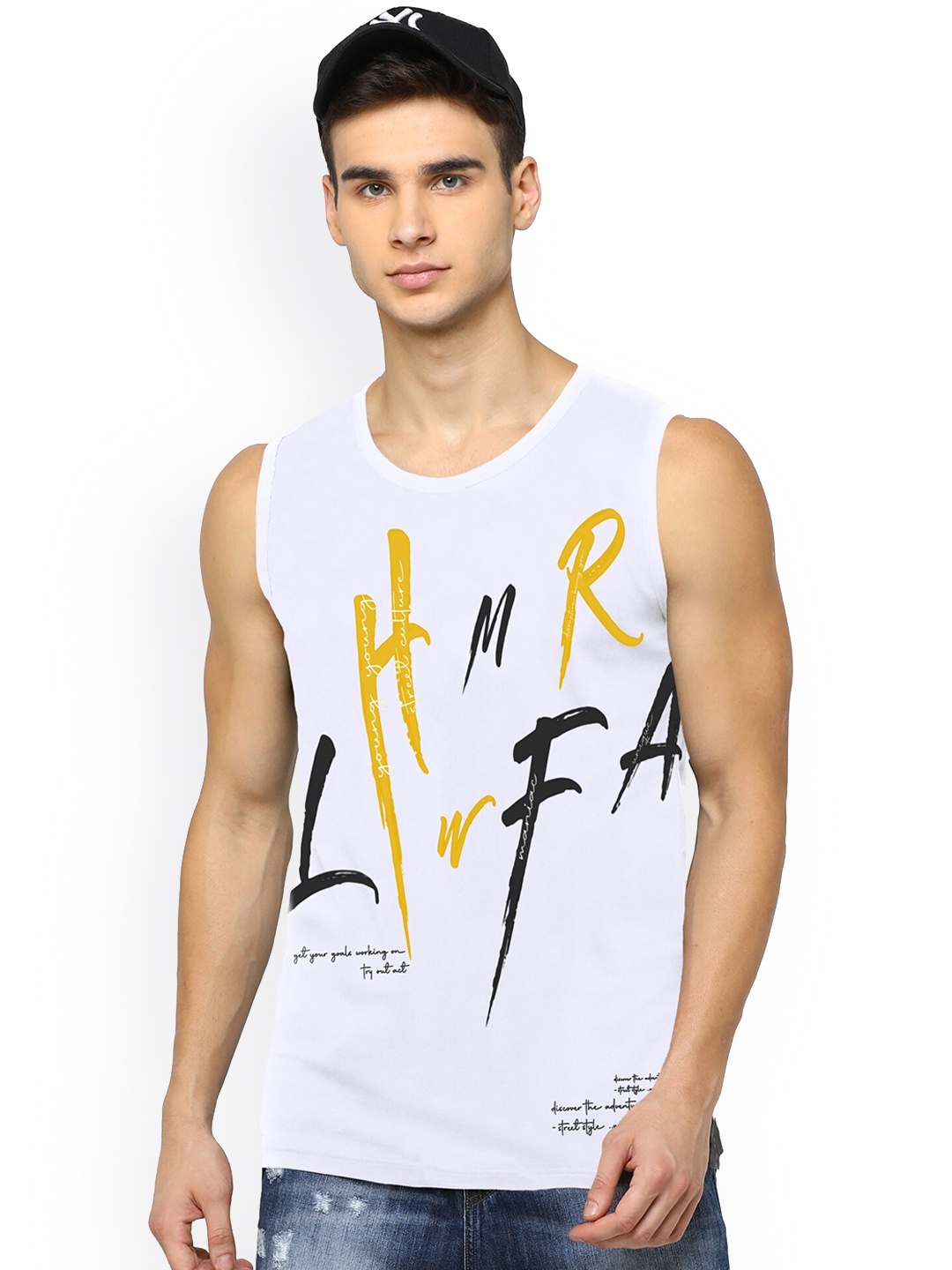 

JUMPCUTS Men Printed Cotton Slim-Fit Dry-Fit Innerwear Vests, White