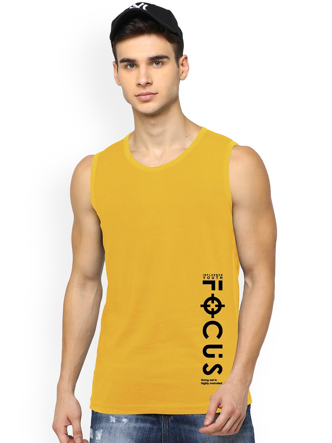 

JUMPCUTS Men Printed Sleeveless Slim Fit Innerwear Vest, Yellow