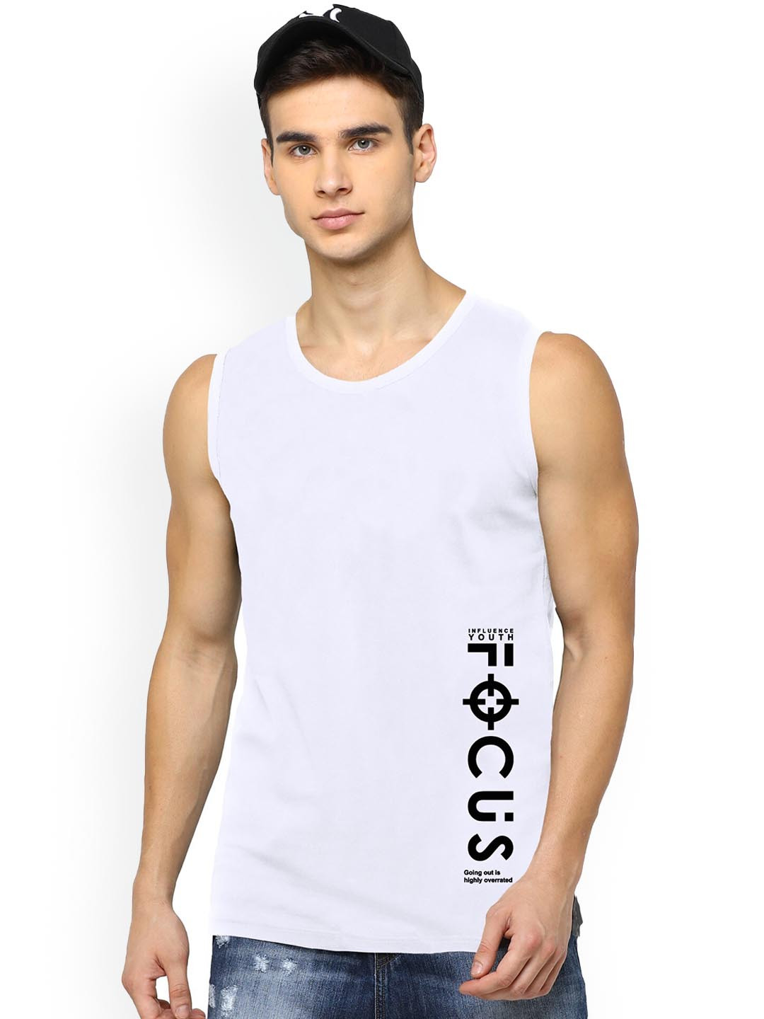 

JUMPCUTS Men Printed Slim Fit Cotton Innerwear Vest, White