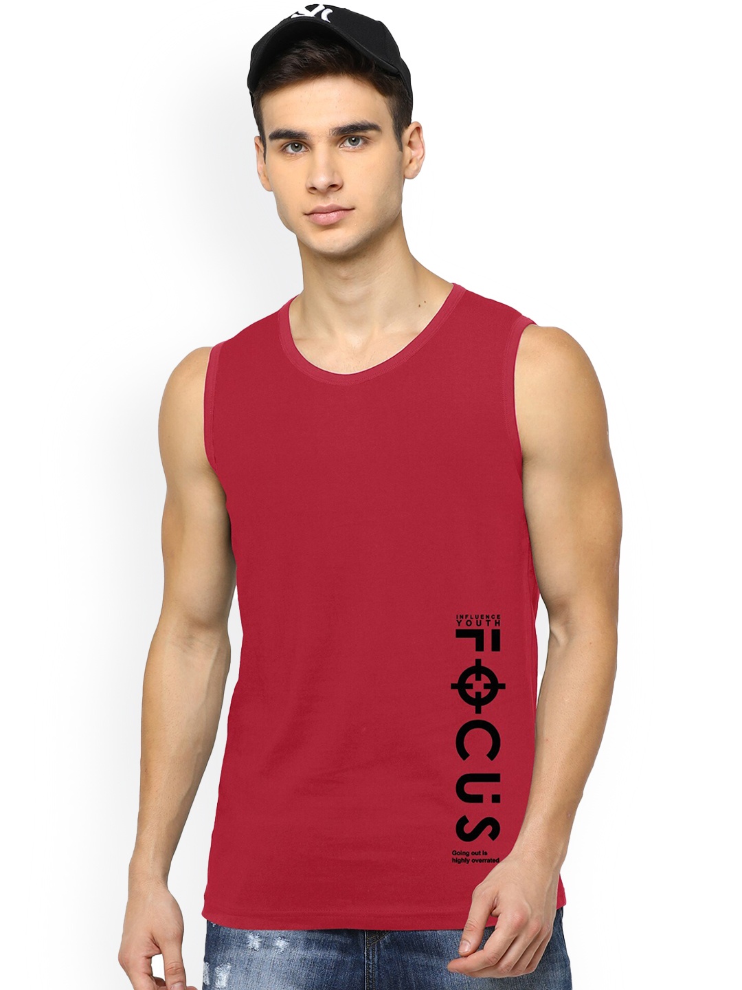 

JUMPCUTS Men Printed Cotton Slim-Fit Dry-Fit Innerwear Vests, Red