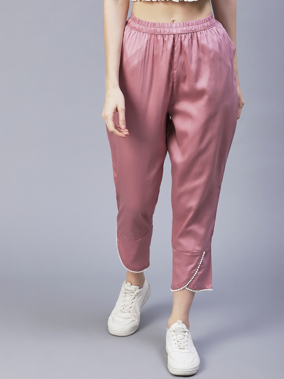 

FASHOR Women Rose Gold Comfort Mid-Rise Cigarette Trousers