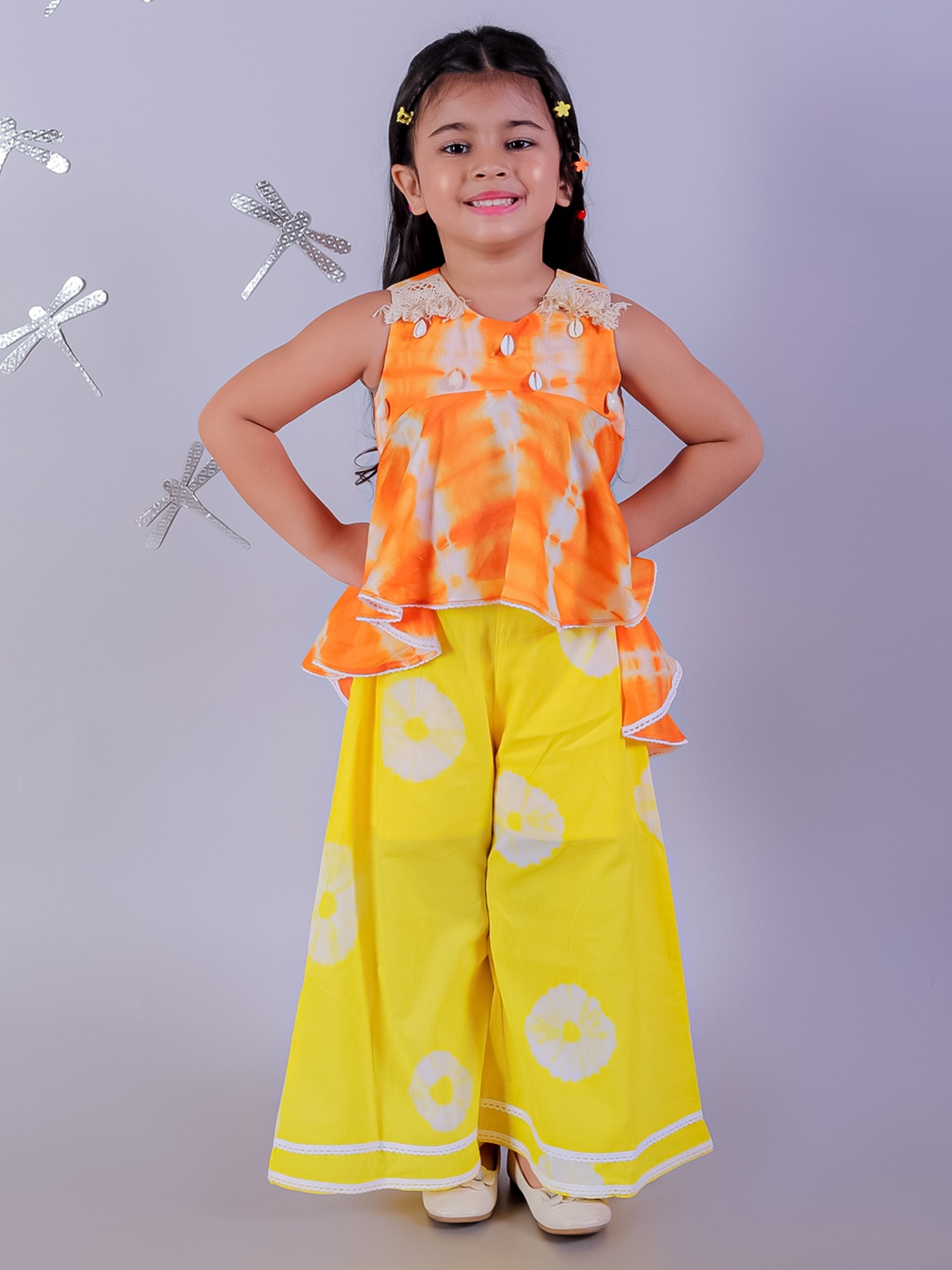 

LIL DRAMA Girls Tie & Dye Top with Palazzos, Orange