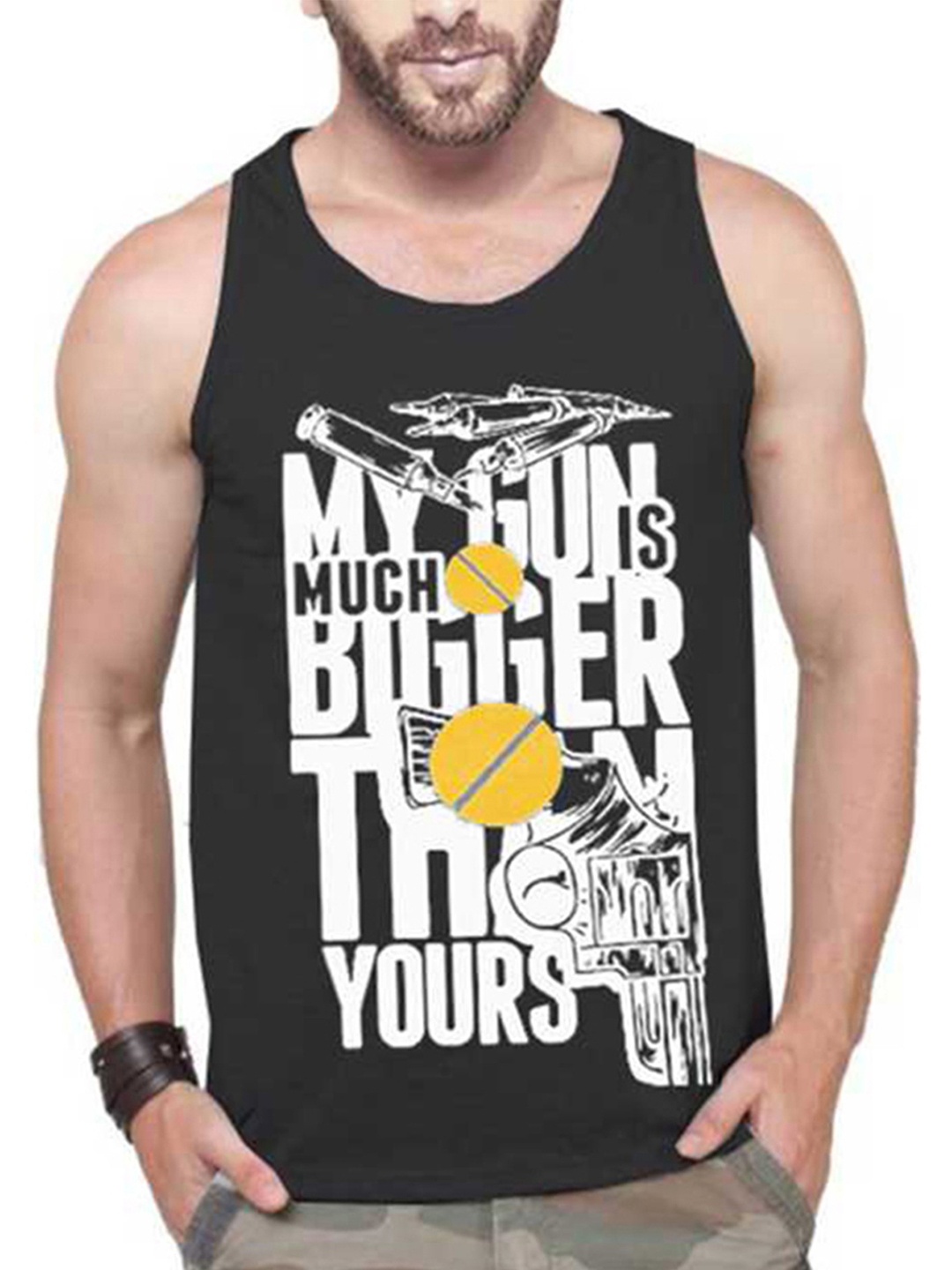 

TRIPR Printed Cotton Innerwear Vest, Black