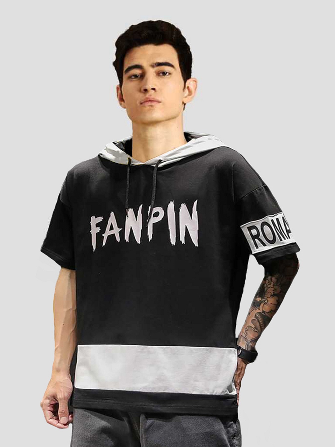 

Try This Typography Printed Hooded Regular Fit Cotton T-shirt, Black