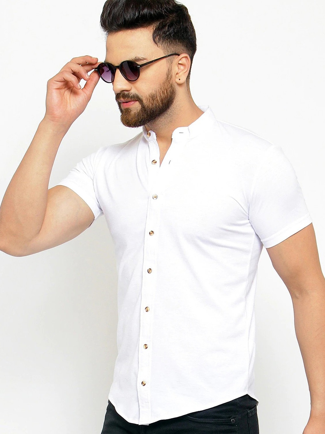 

Try This Mandarin Collar Cotton Shirt, White