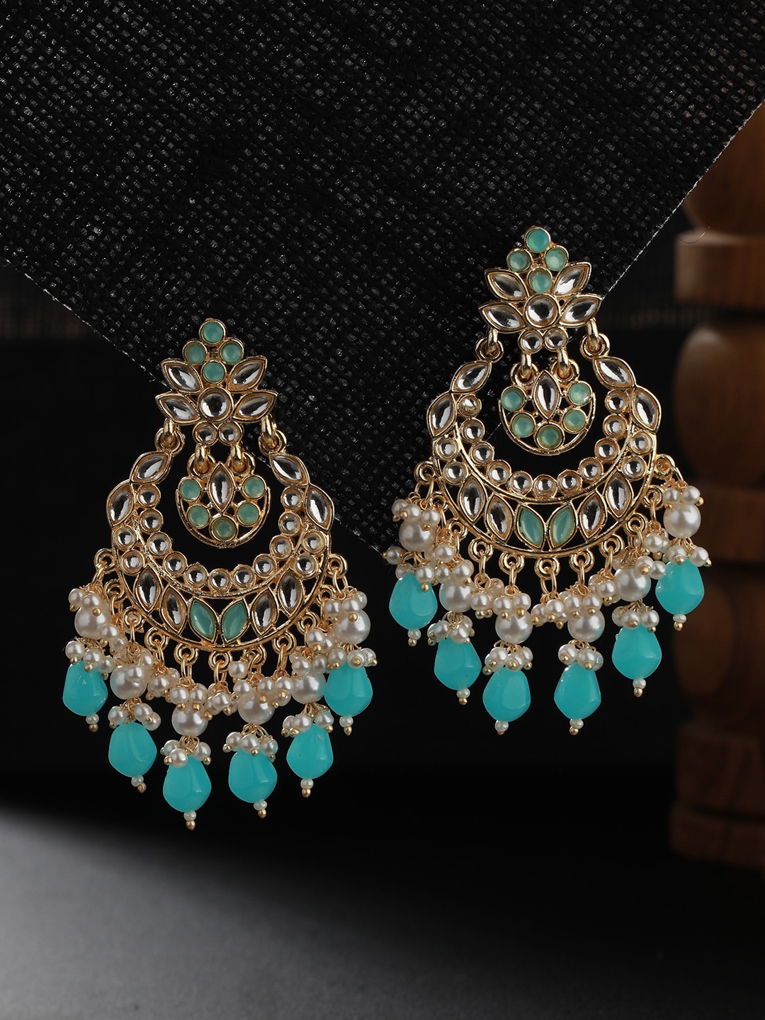 

Jazz and Sizzle Gold-Plated Classic Kundan Chandbalis, Green