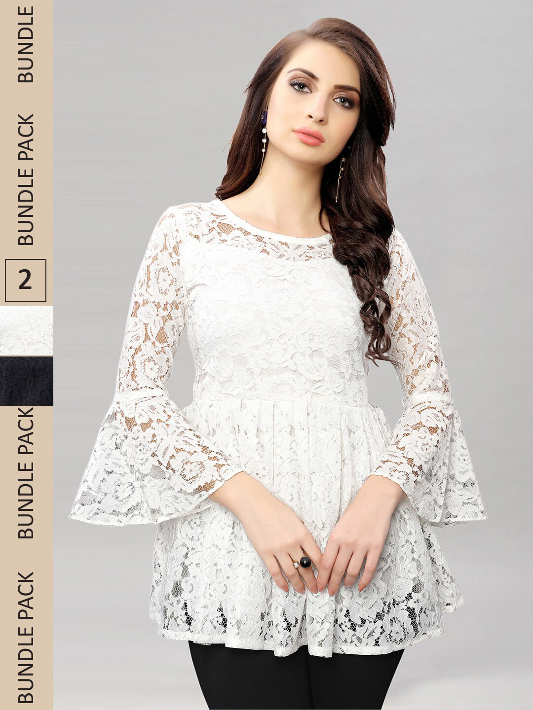 

Selvia Pack of 2 Self Design Net Tops, White