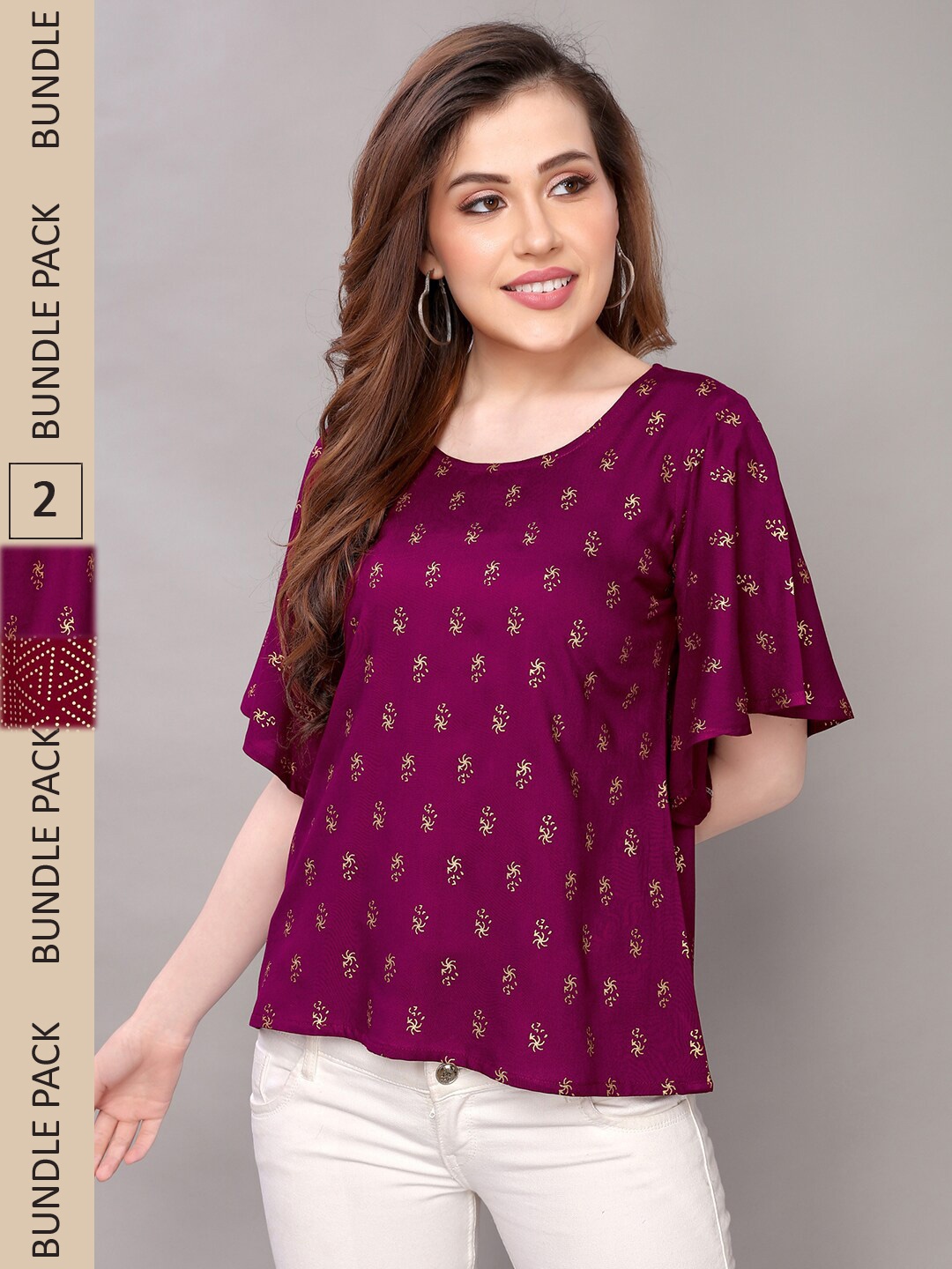 

Selvia Pack of 2 Printed Cotton Tops, Purple