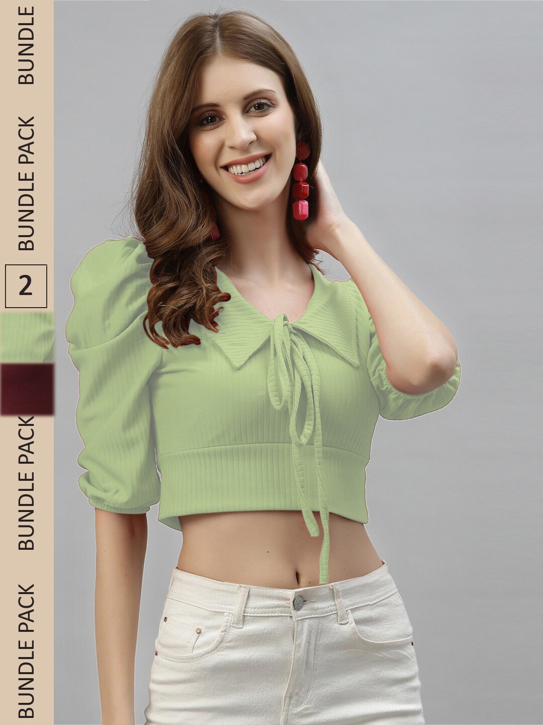 

Selvia Pack of 2 Puff Sleeves Tops, Green