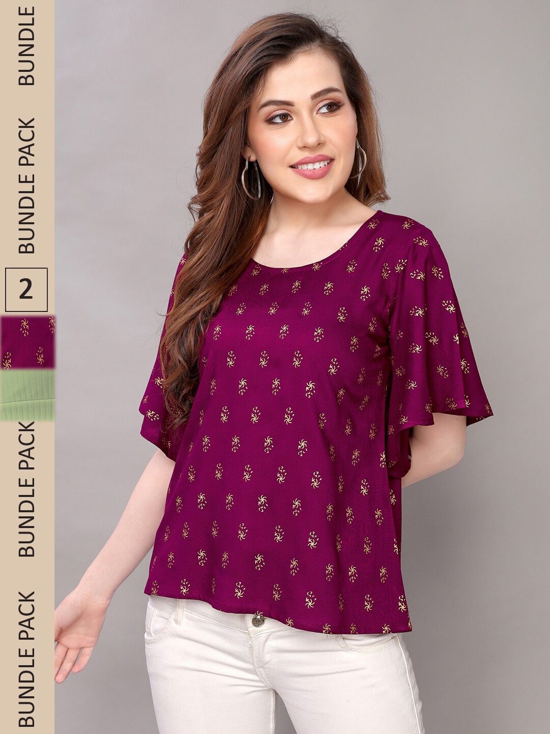 

Selvia Pack Of 2 Conversational Printed Top, Purple