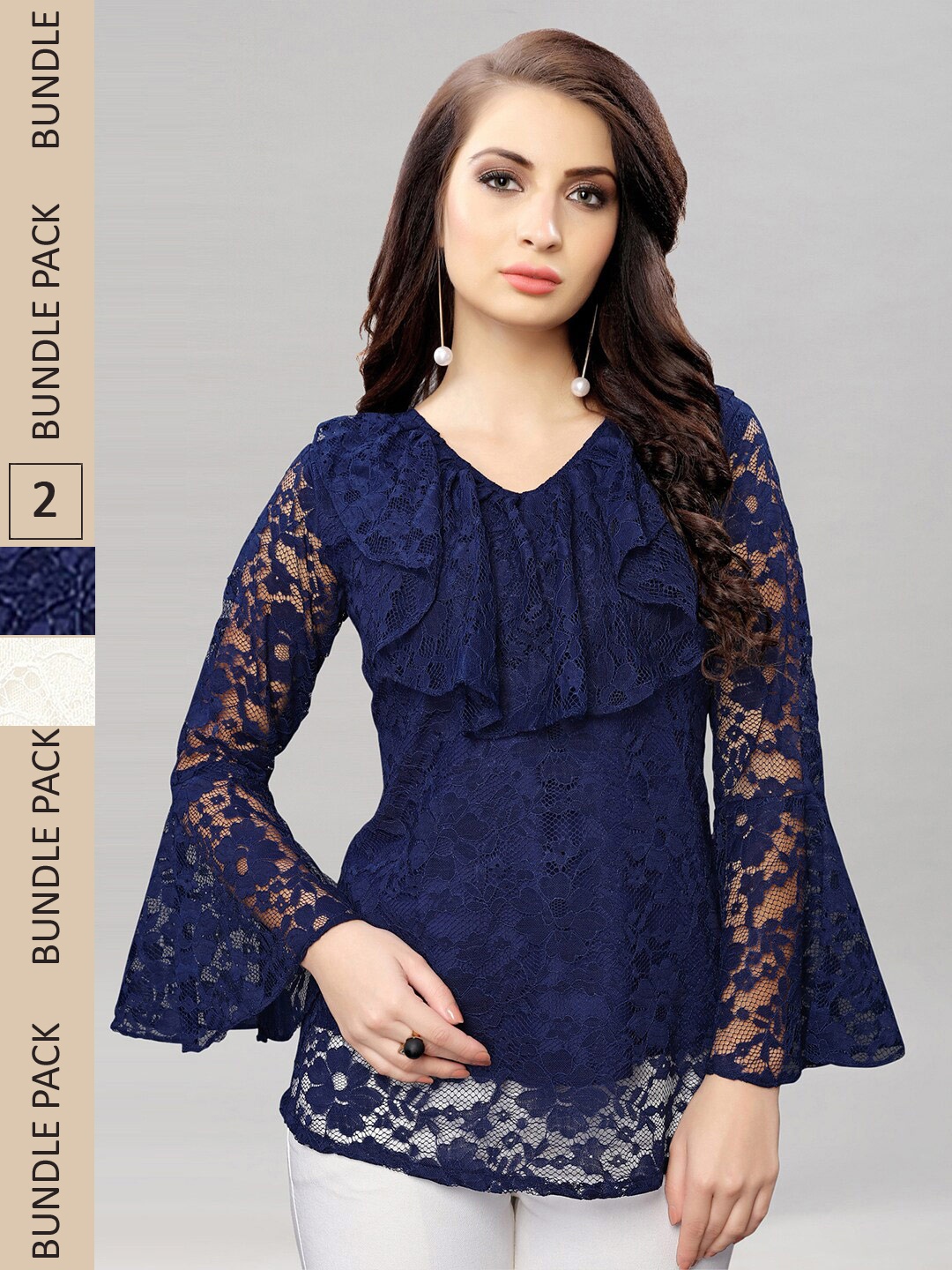 

Selvia Pack of 2 Self Design Net Tops, Navy blue