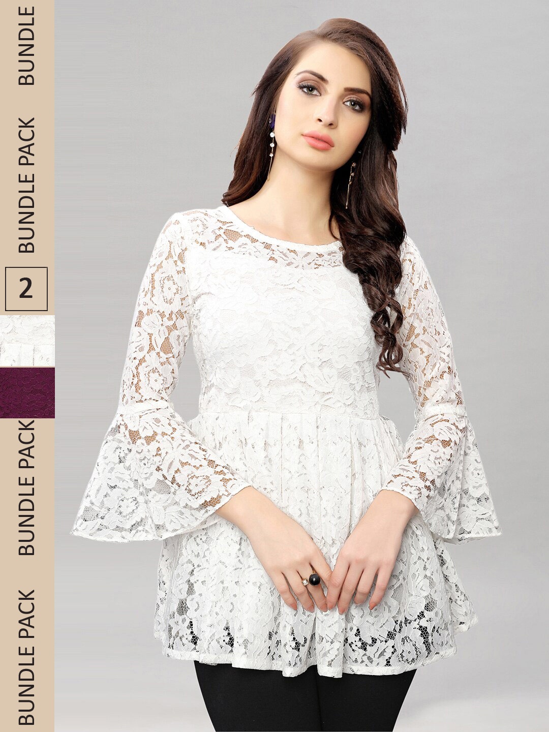 

Selvia Pack of 2 Self Design Net Tops, White