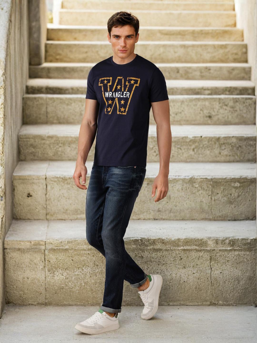 

Wrangler Typography Printed Cotton T-shirt, Blue