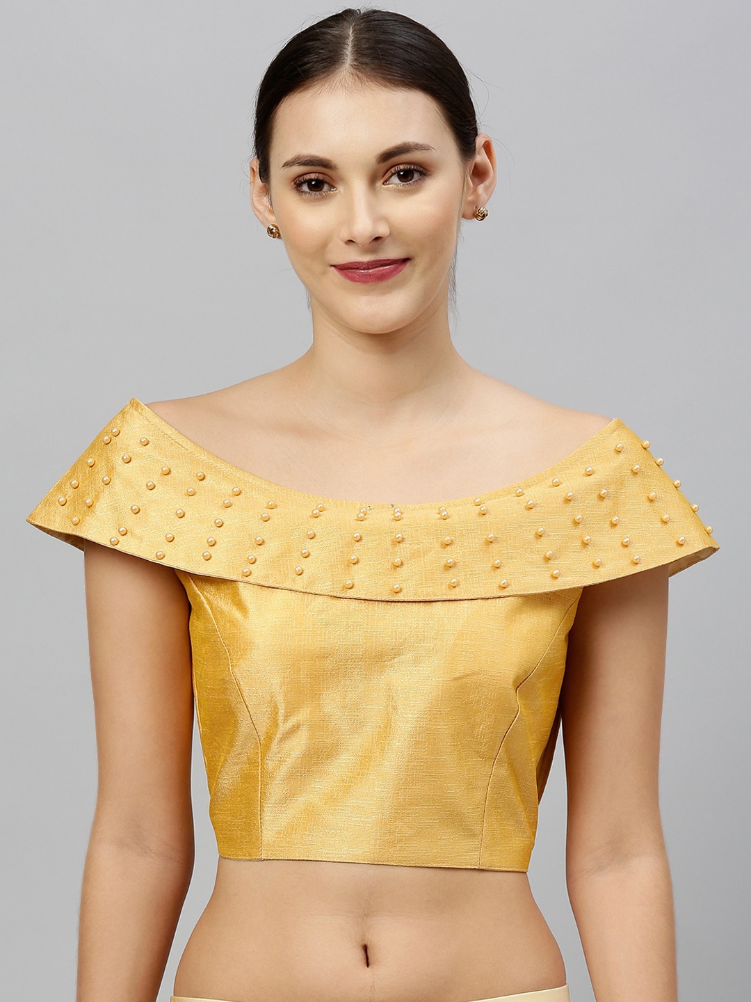 

Fab Dadu Silk Boat Neck Saree Blouse, Beige