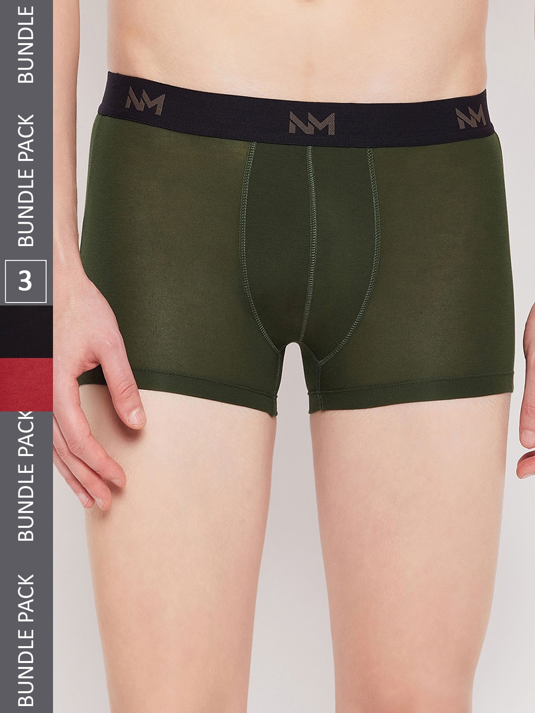 

NEVA Men Pack Of 3 Mid-Rise Ultra Soft Trunks, Olive