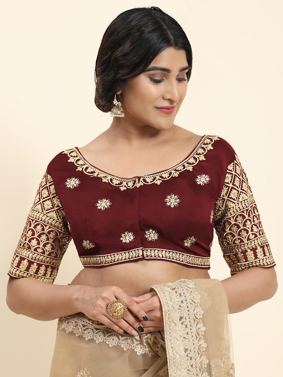 

Kasak Embroidered Padded Silk Readymade Saree Blouse, Maroon