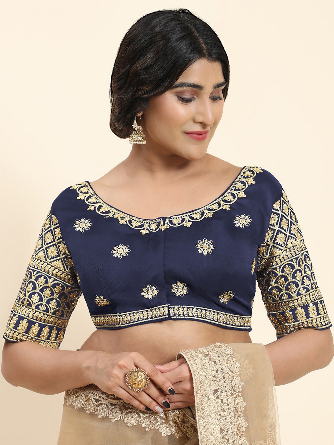

Kasak Embroidered Padded Silk Readymade Saree Blouse, Blue