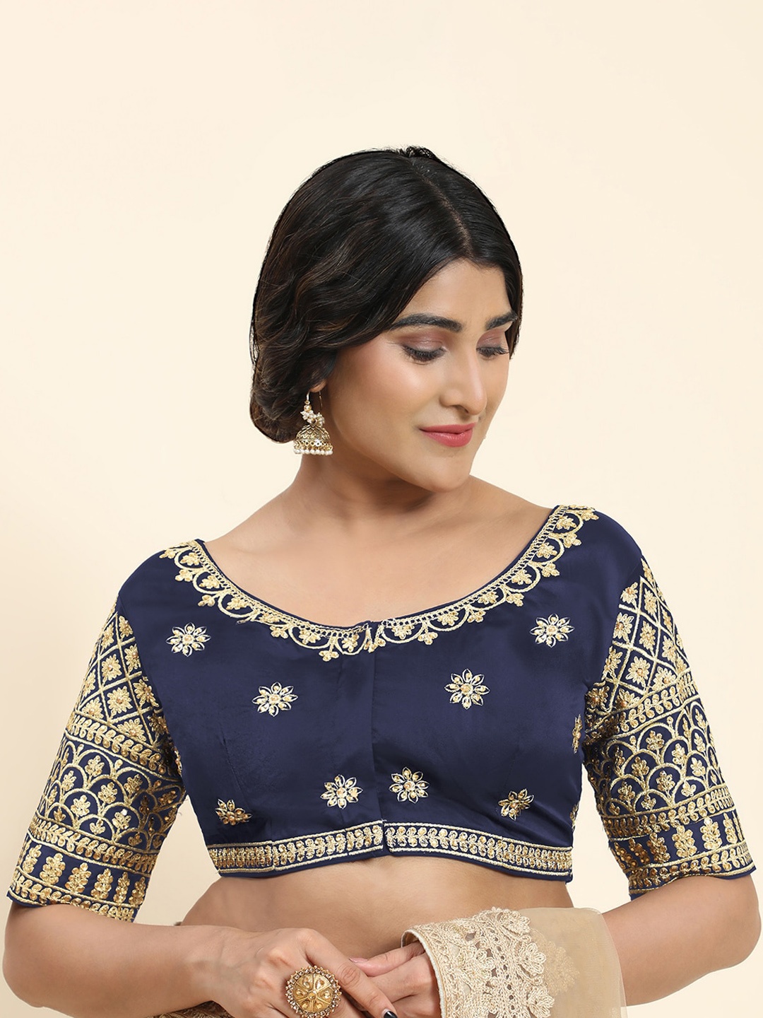 

Kasak Embroidered Padded Silk Readymade Saree Blouse, Blue