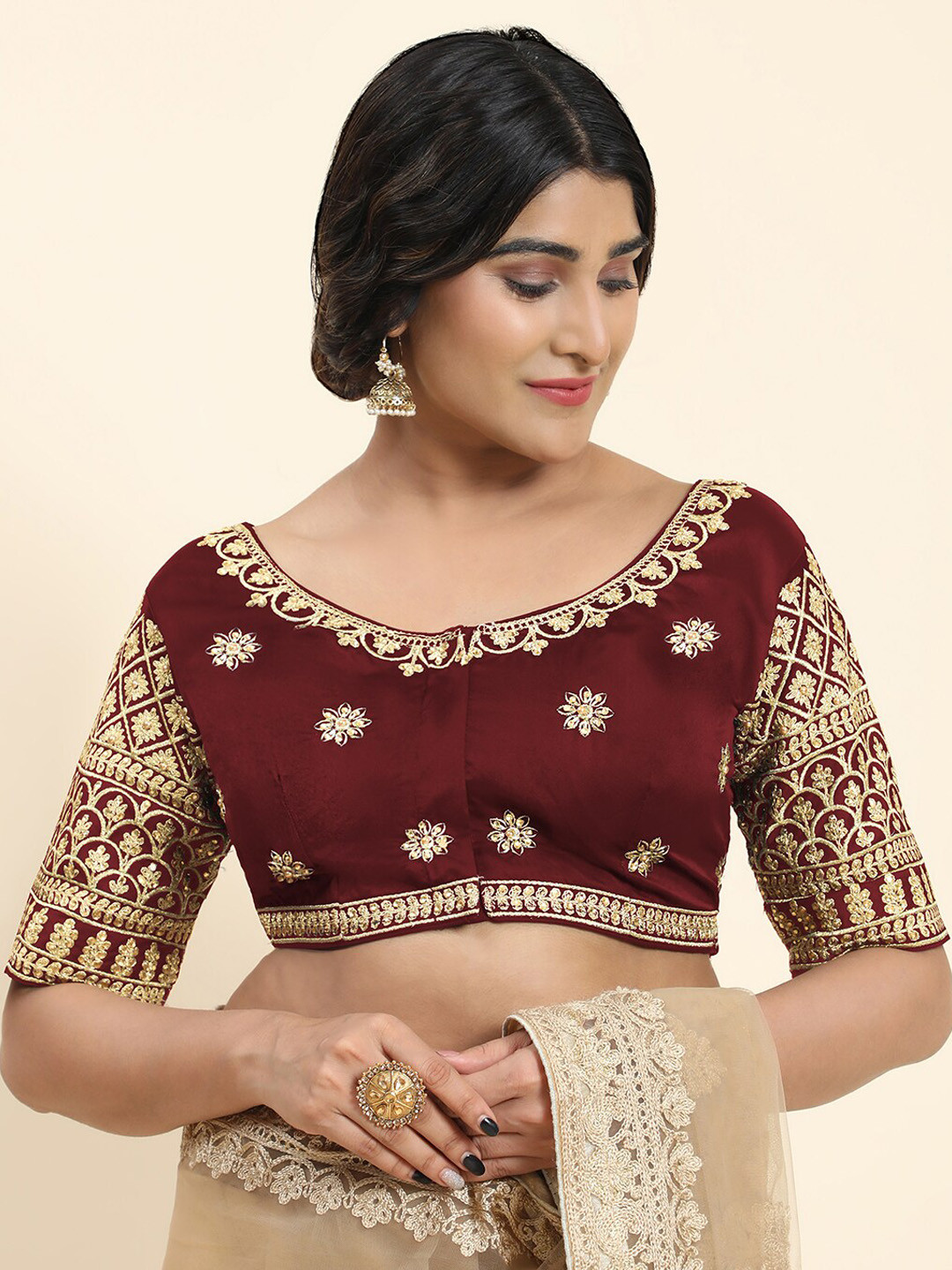 

Kasak Embroidered Silk Readymade Saree Blouse, Maroon
