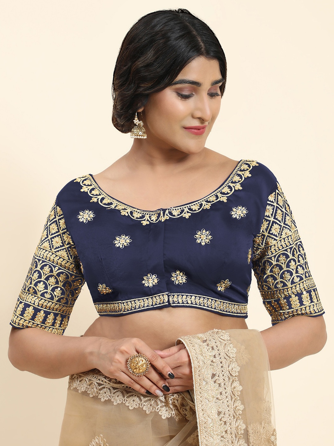 

Kasak Embroidered Padded Readymade Silk Saree Blouse, Blue