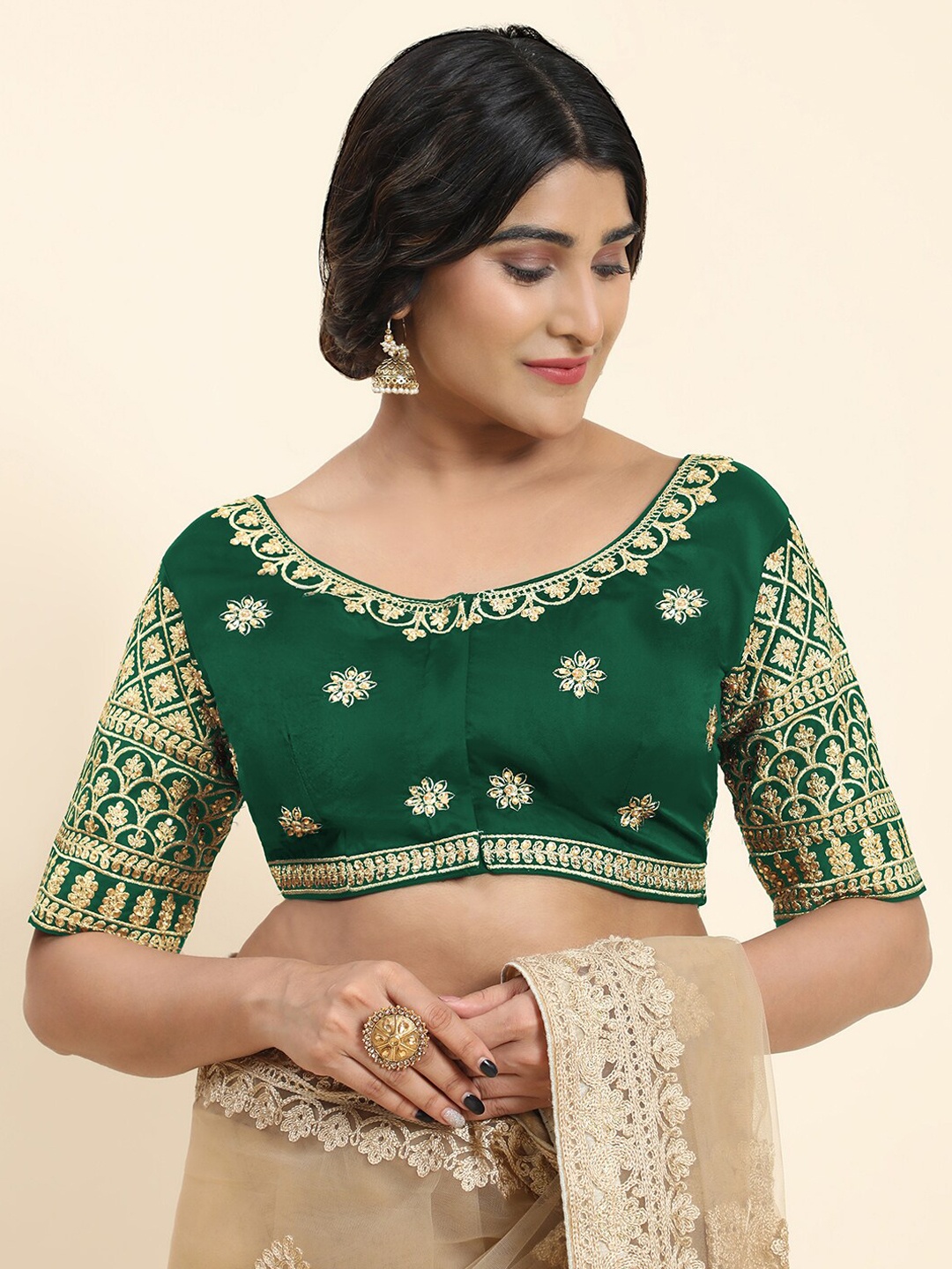 

Kasak Embroidered Readymade Silk Saree Blouse, Green