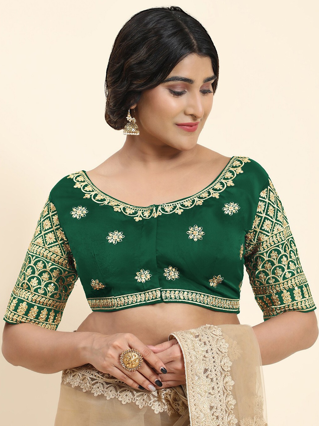 

Kasak E Embroidered Readymade Silk Saree Blouse, Green