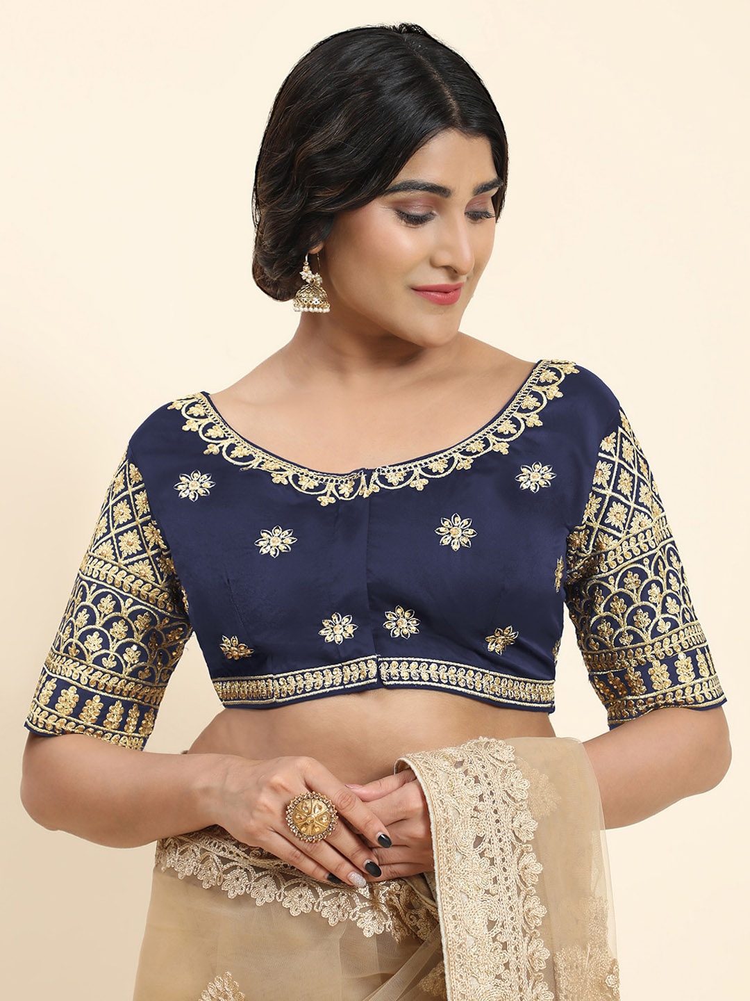 

Kasak Embroidered Readymade Silk Saree Blouse, Blue