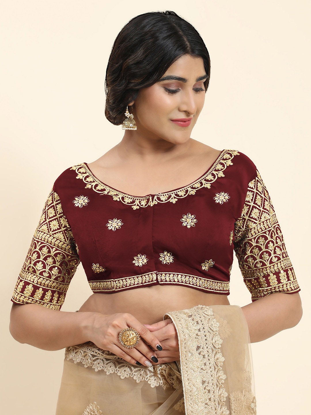 

Kasak Embroidered Readymade Silk Saree Blouse, Maroon