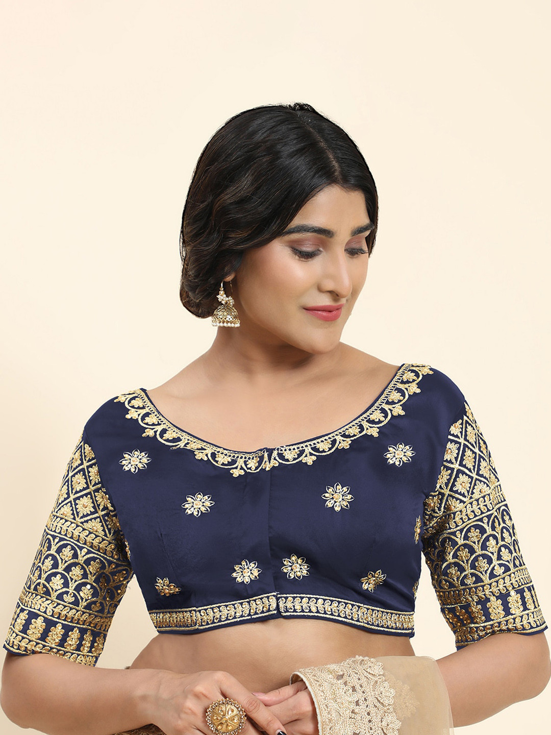 

Kasak Embroidered Readymade Silk Saree Blouse, Blue