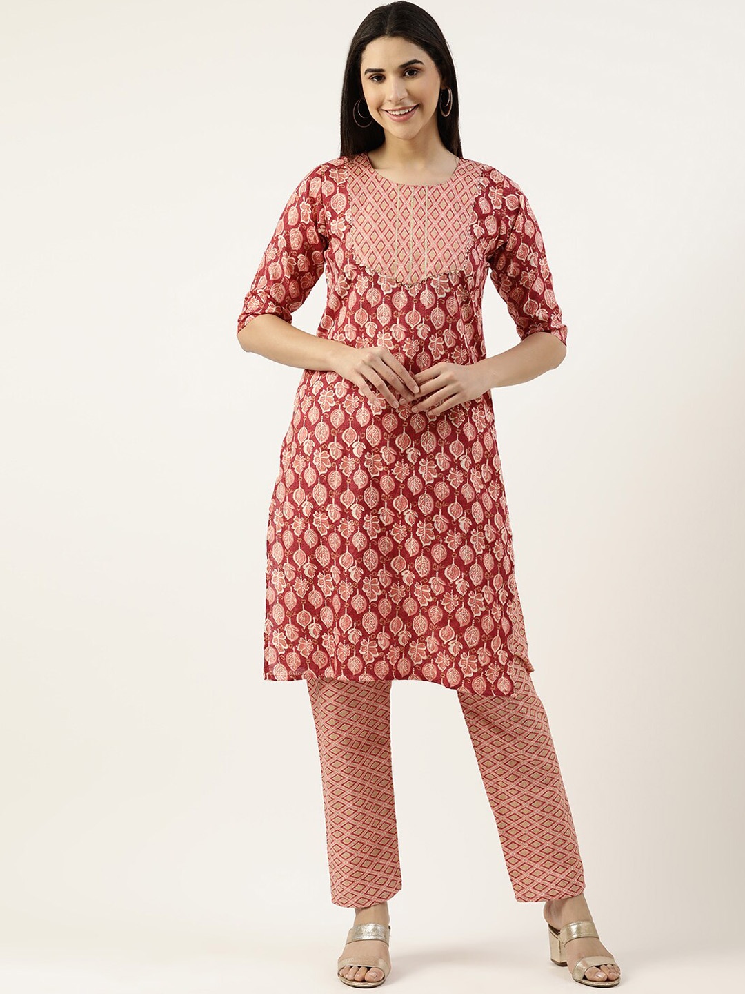 

RACHNA Ethnic Printed Gotta Patti Kurta With Trousers, Pink