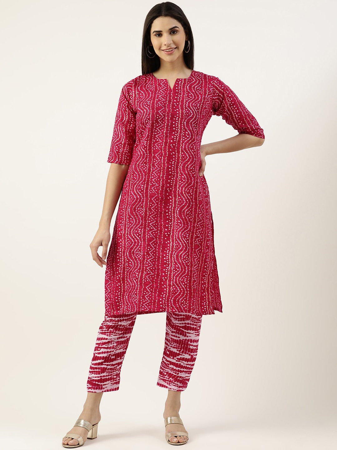 

RACHNA Bandhani Printed Kurta with Trousers, Pink