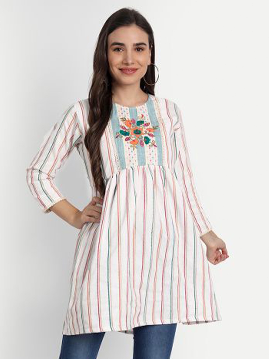 

DEETYA ARTS Striped Cotton Tunic, Blue