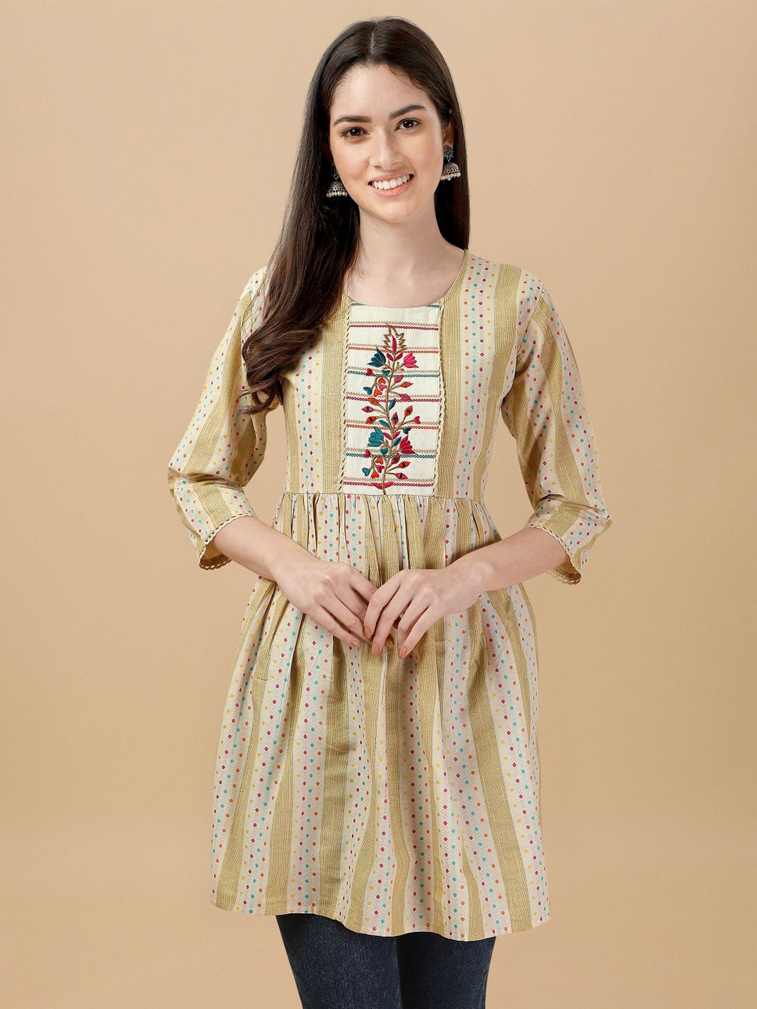 

DEETYA ARTS Striped Cotton Tunic, Yellow