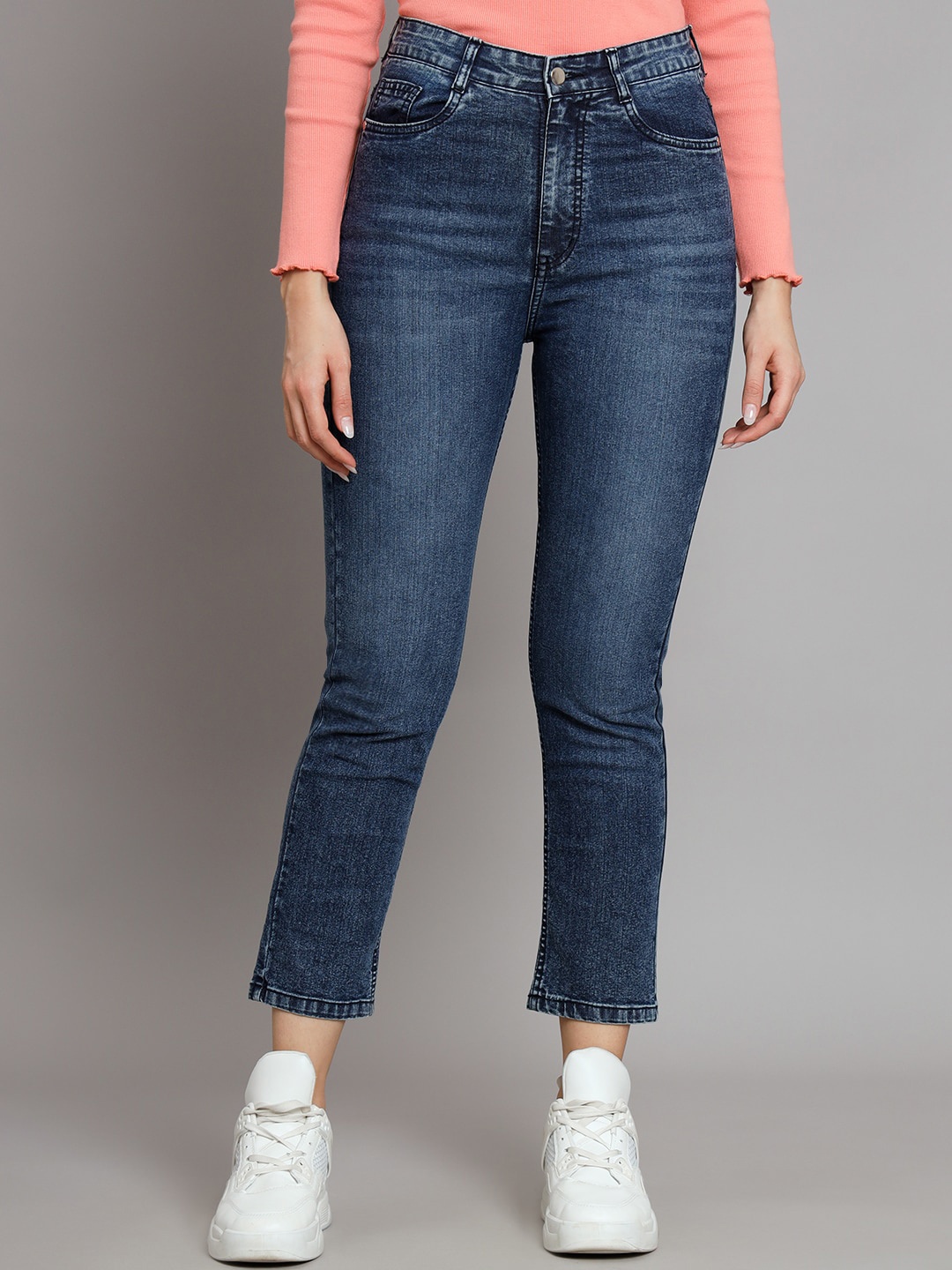 

GUTI Women Slim Fit High-Rise Light Fade Stretchable Cotton Jeans, Blue