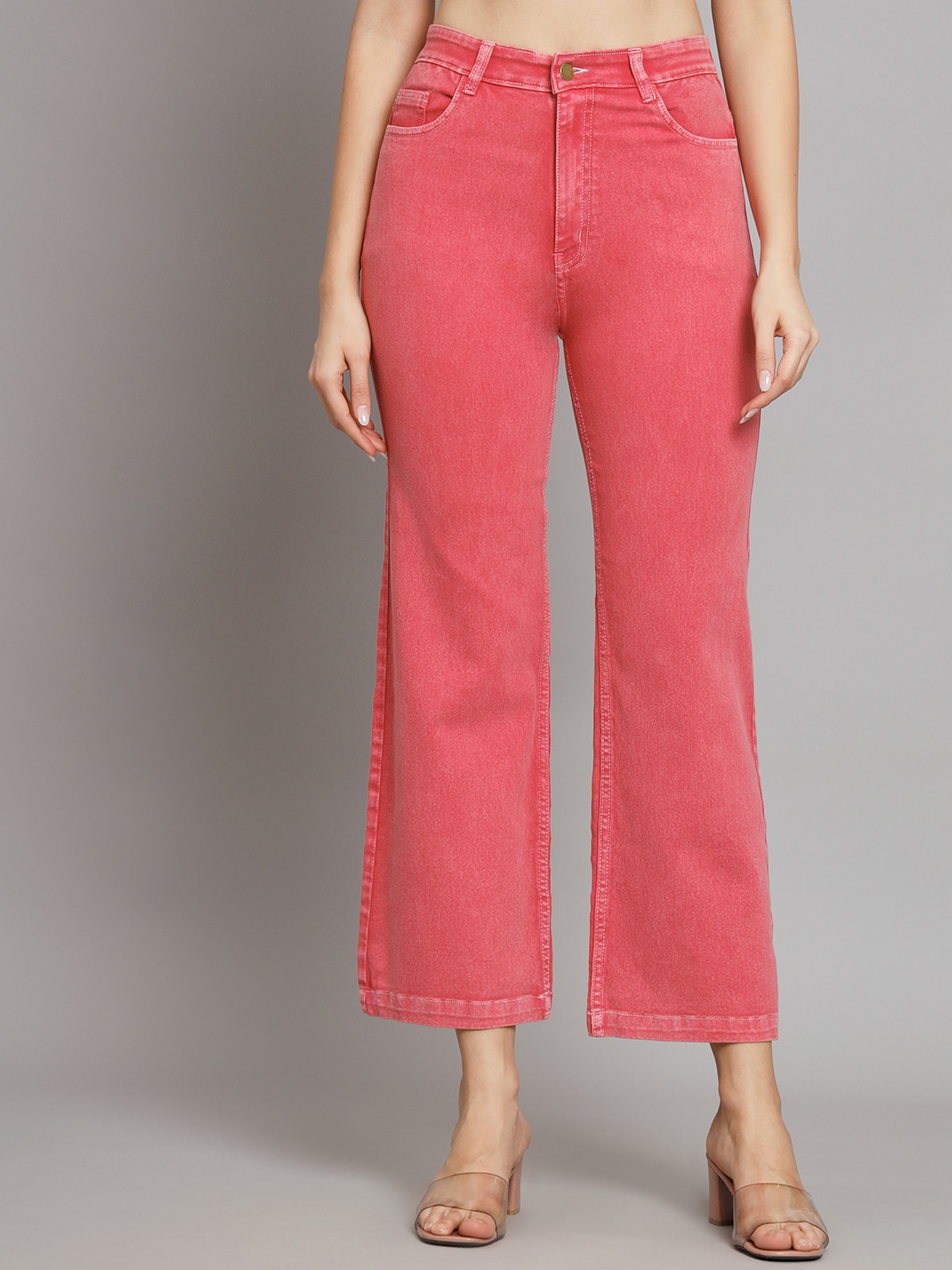 

GUTI Women Flared High-Rise Stretchable Light Fade Cotton Jeans, Maroon