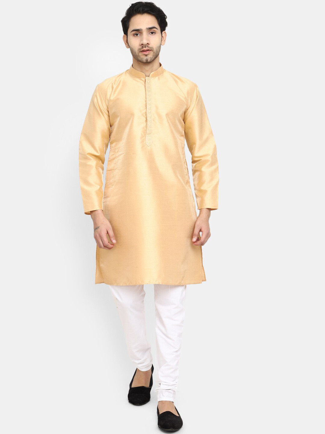 

V-Mart Mandarin Collar Kurta with Pyjamas, Beige