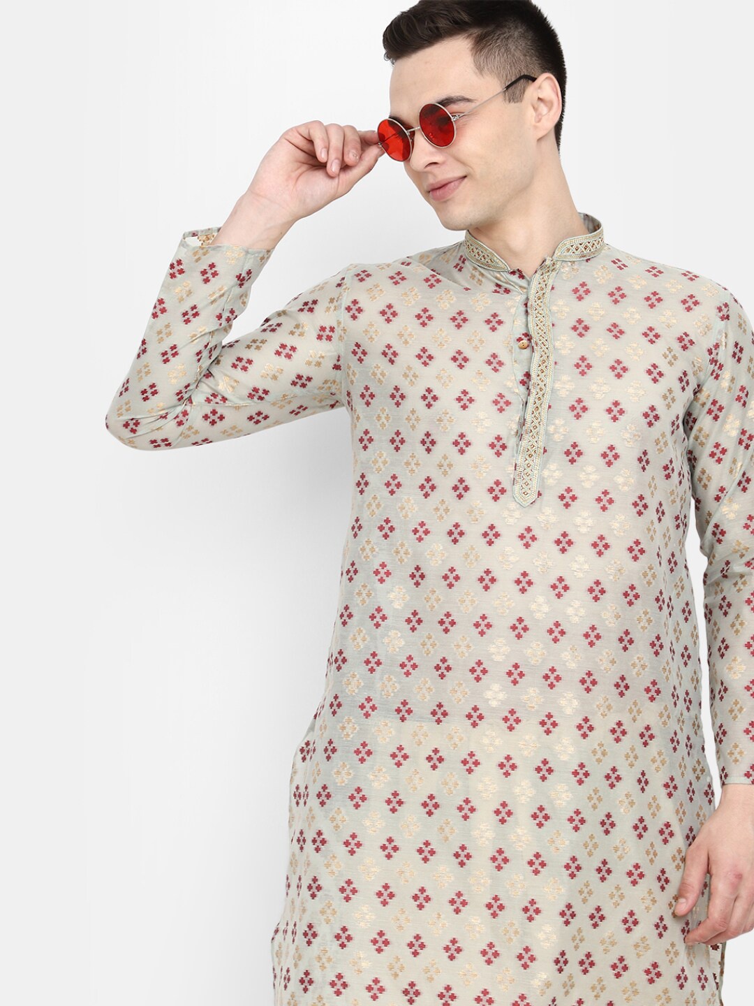 

V-Mart Woven Design Mandarin Collar Kurta with Churidar, Sea green