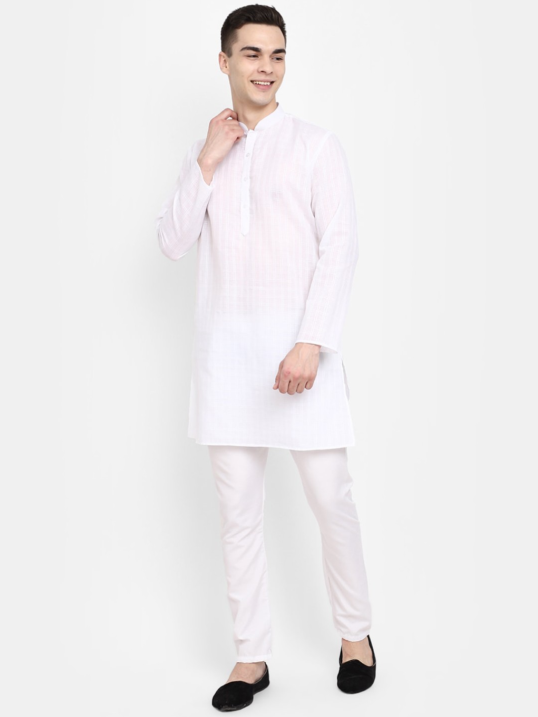 

V-Mart Checked Pure Cotton Kurta with Pyjamas, White
