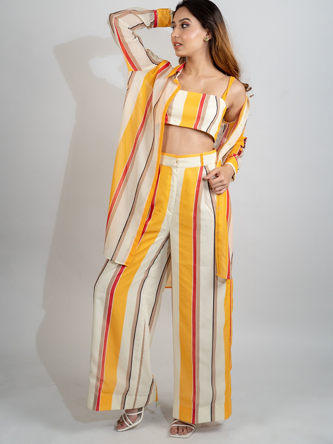 

POPPI Striped Sleeveless Smocking Georgette Crop Top, Yellow