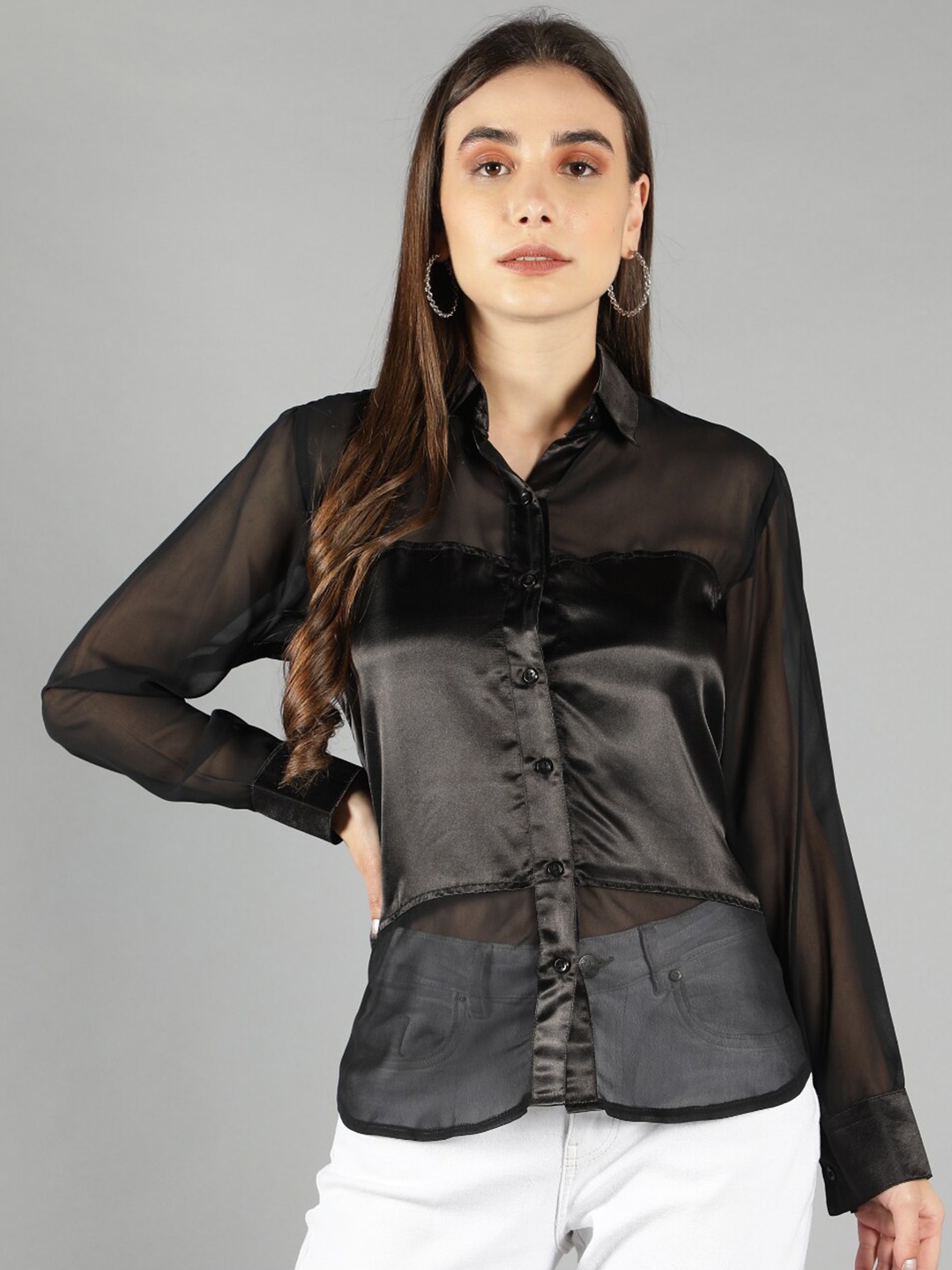 

Svelte Couture Layered Shirt Style Top, Black