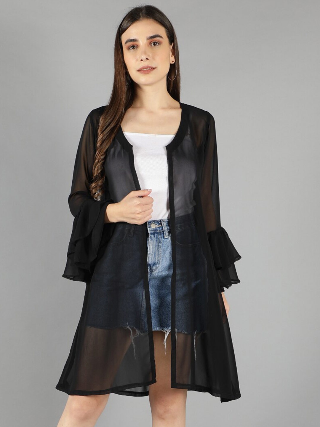 

Svelte Couture Women Cotton Open Front Longline Shrug, Black